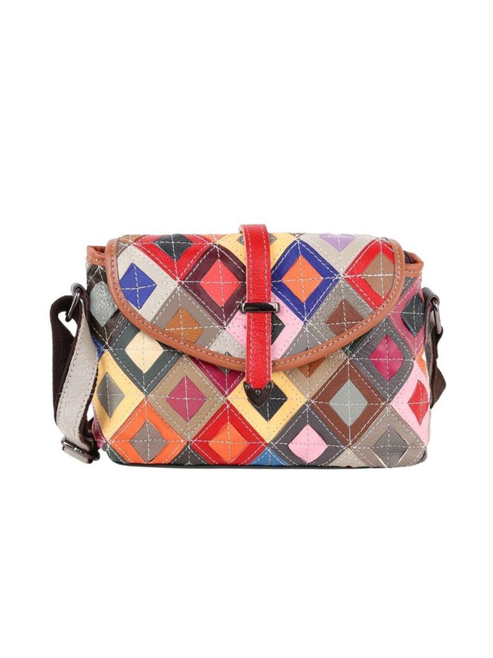 NWT Genuine Leather Colorful Patchwork Shoulder Bag  Description